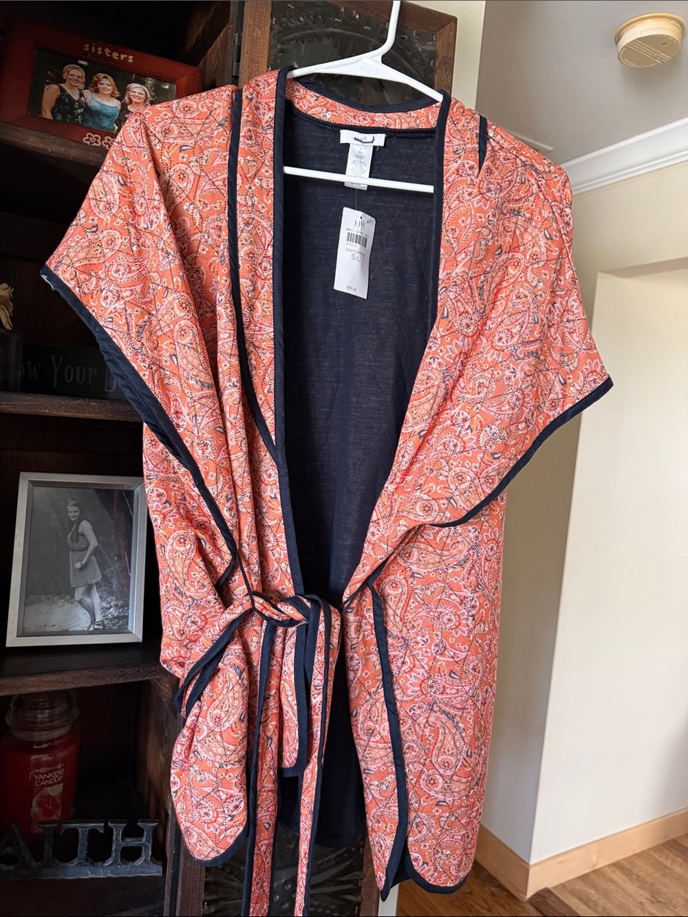 J. Jill Coral Paisley Kimono with Black Trim